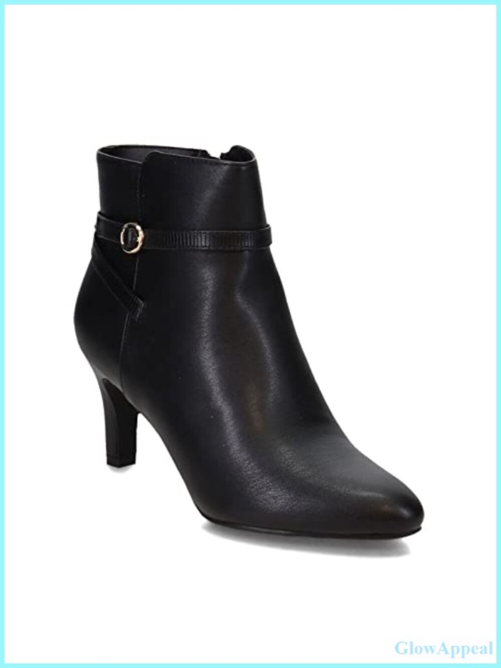 Faux Leather Almond Toe Ankle Bootie with Metallic Buckle